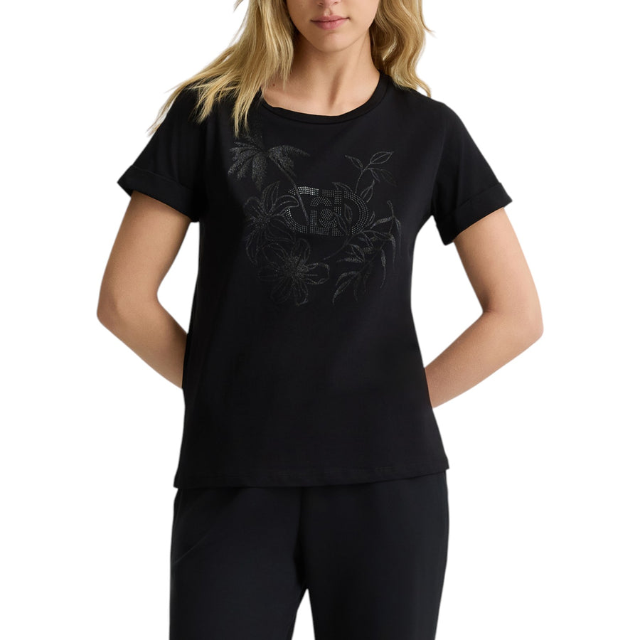 T-shirt donna in cotone con strass