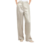 Pantaloni donna in crêpe laminato