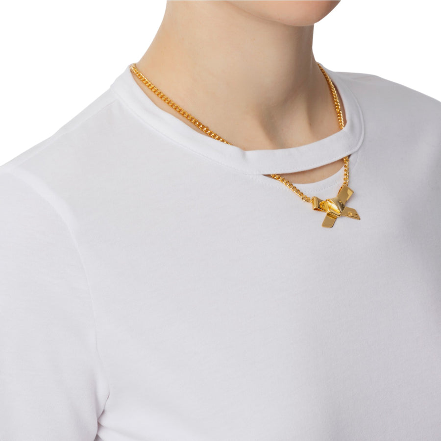 T-shirt donna in jersey con collana a fiocco
