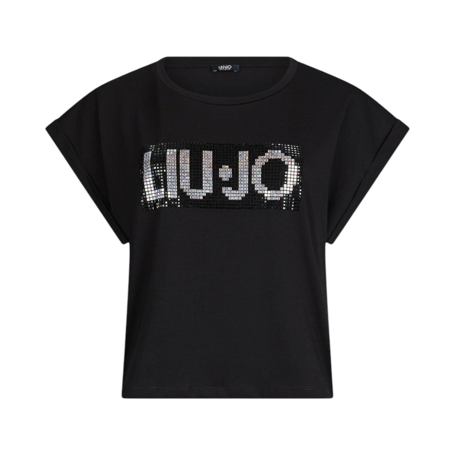T-shirt donna con logo e strass