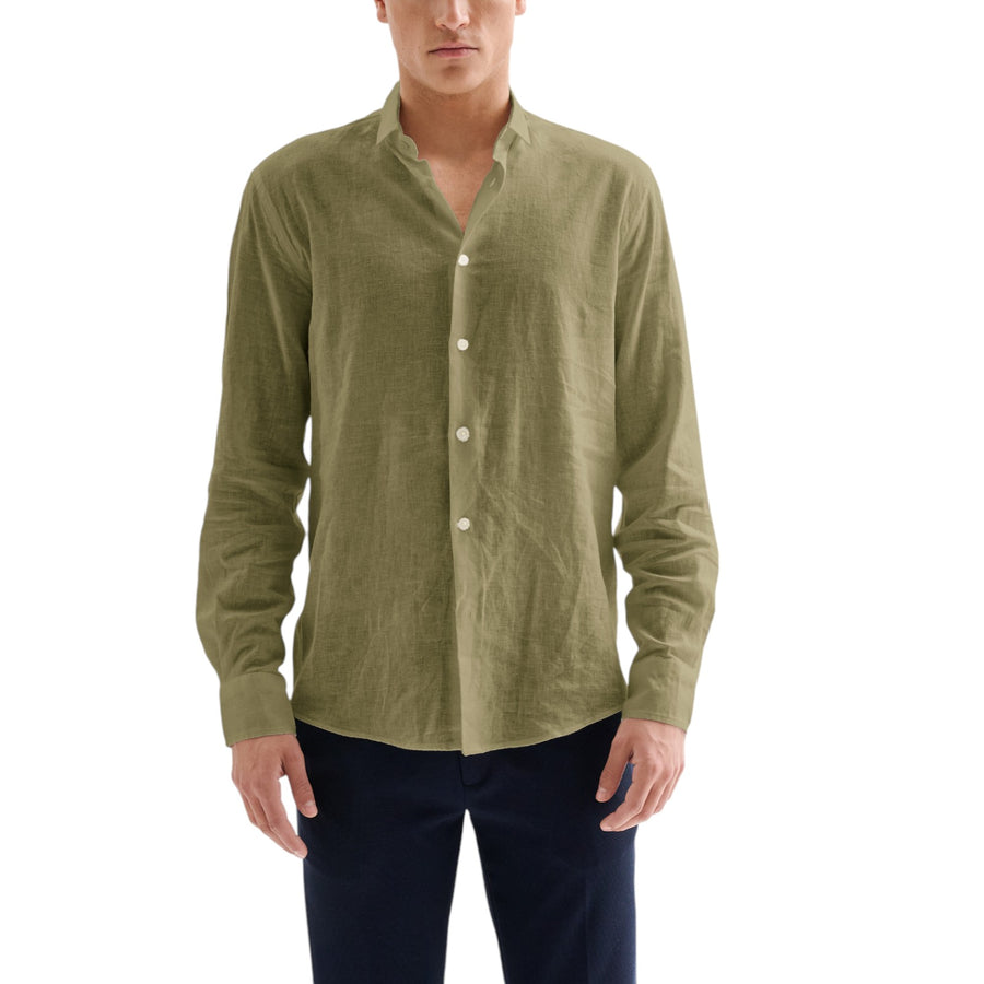 Camicia Uomo Lino Collo alla Francese Bianca QB24
