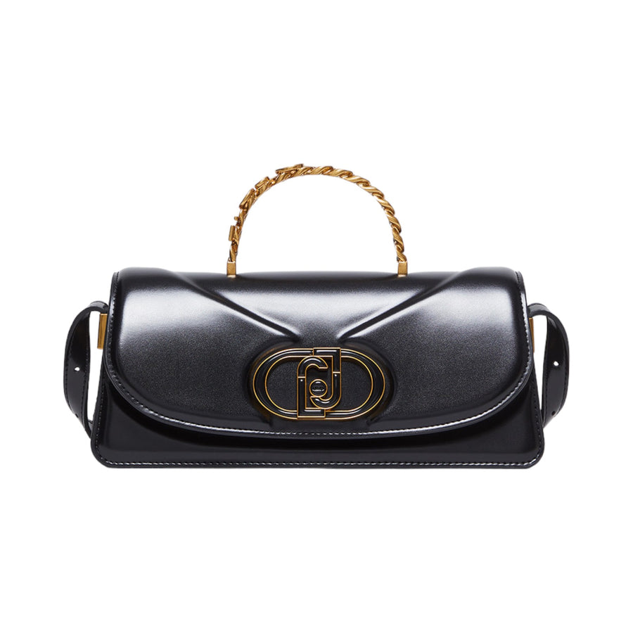 Borsa donna baguette nera con logo