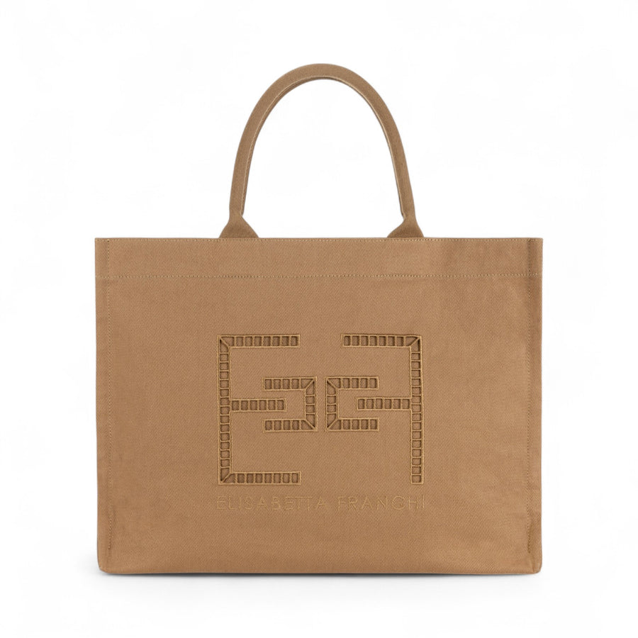 Tote donna in cotone con ricami à jour