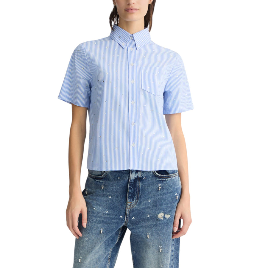 Camicia donna boxy azzurra a righe