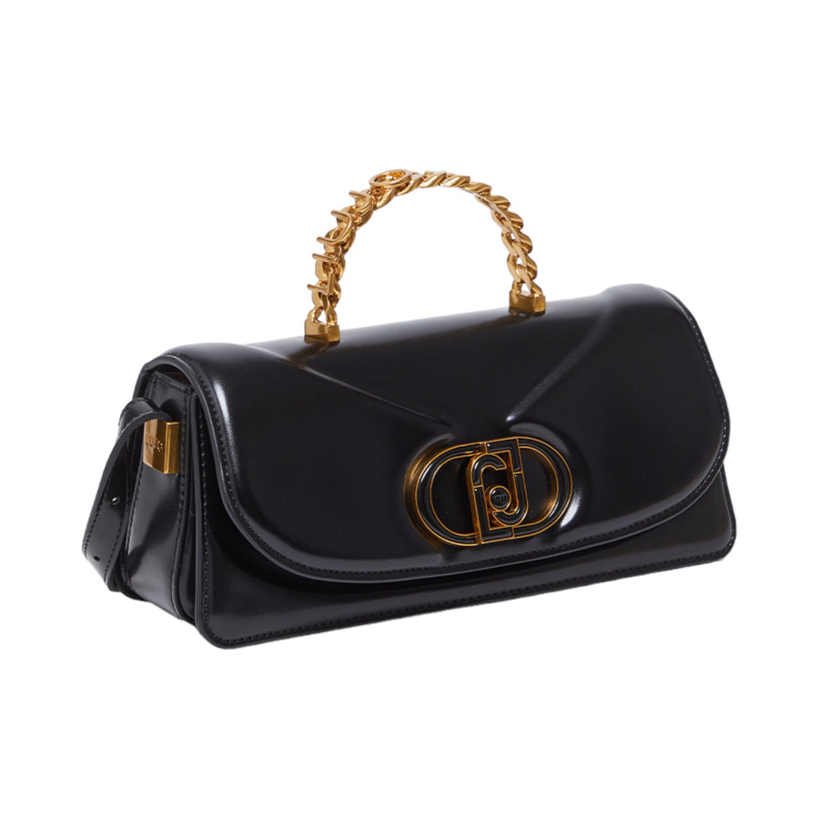 Borsa donna baguette nera con logo