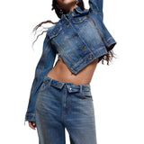 Giacca donna in denim con zip