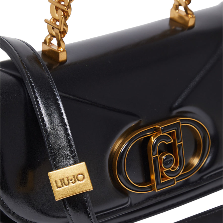 Borsa donna baguette nera con logo