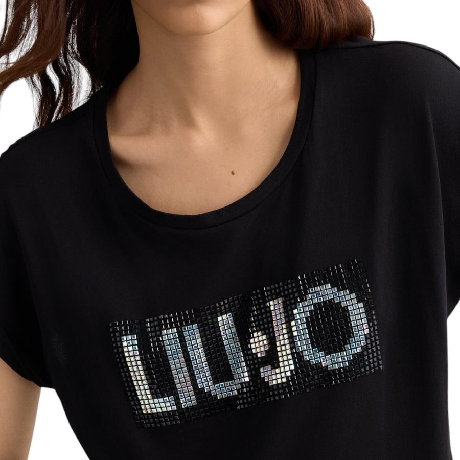 T-shirt donna con logo e strass