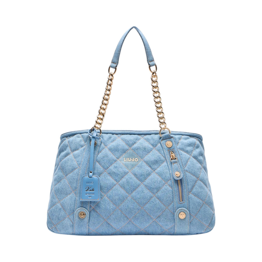 Shopping bag donna in denim matelassé