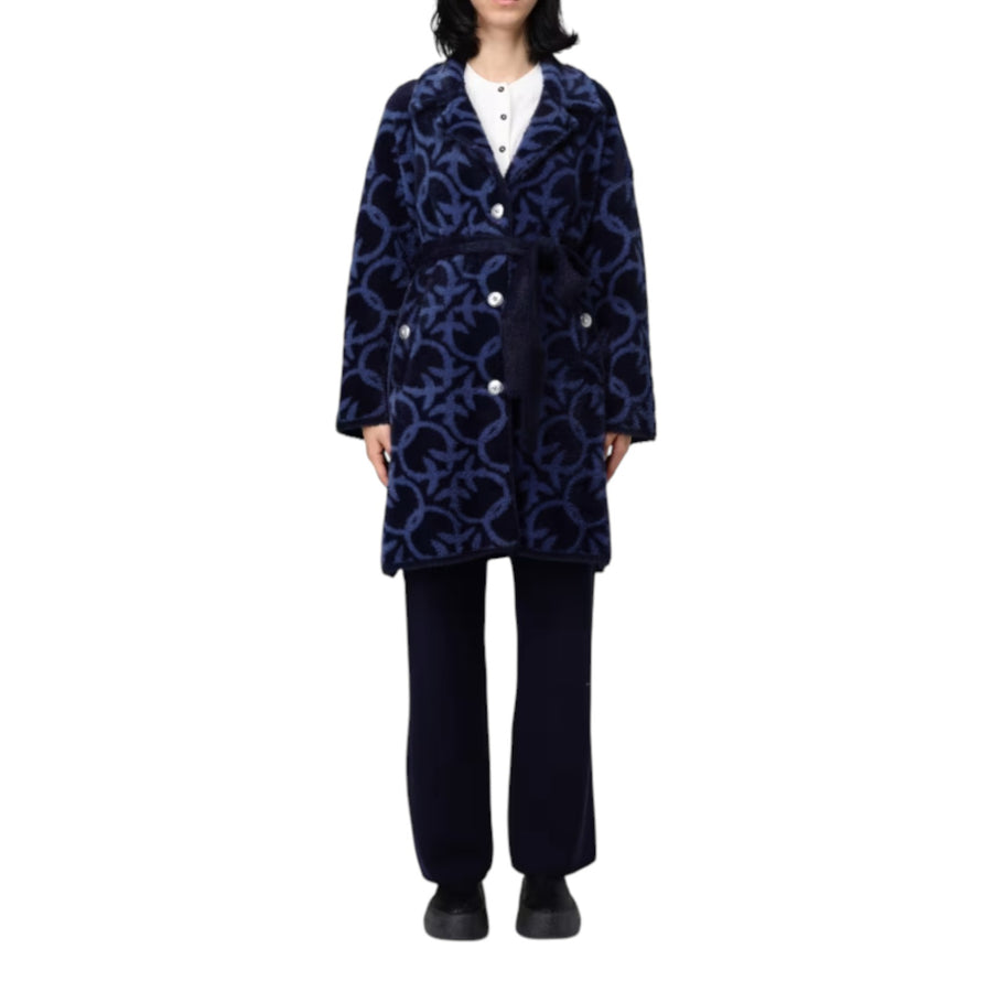 Cappotto donna similpelliccia jacquard logo