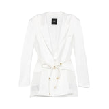 Blazer donna in satin lucido con cintura e boule