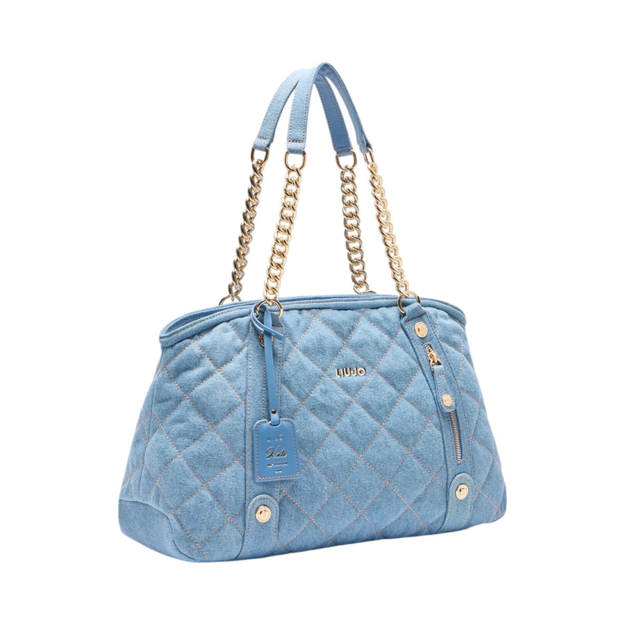 Shopping bag donna in denim matelassé