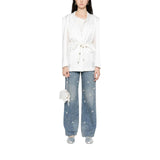 Blazer donna in satin lucido con cintura e boule