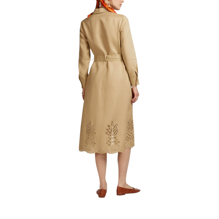 Abito donna in lino con ricamo al fondo