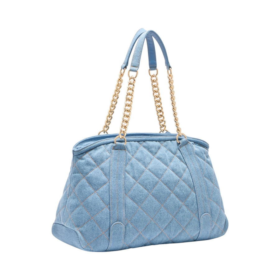 Shopping bag donna in denim matelassé