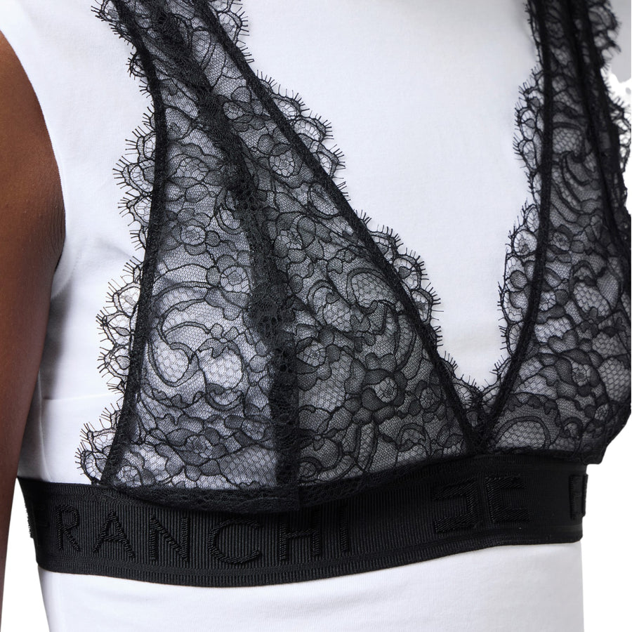 T-shirt donna in jersey con bralette in pizzo
