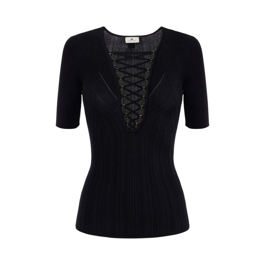 Top donna in maglia con lacci criss-cross