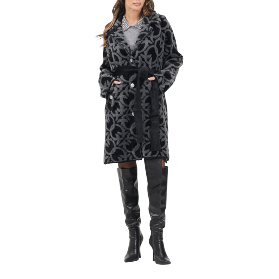Cappotto donna similpelliccia jacquard logo