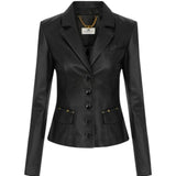 Giacca donna in pelle con dettagli logo