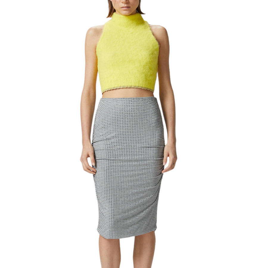 Crop top donna smanicato in maglia soft