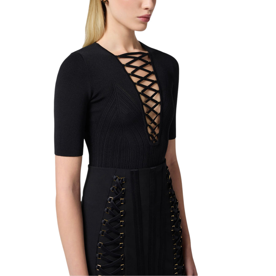 Top donna in maglia con lacci criss-cross