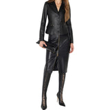 Giacca donna in pelle con dettagli logo