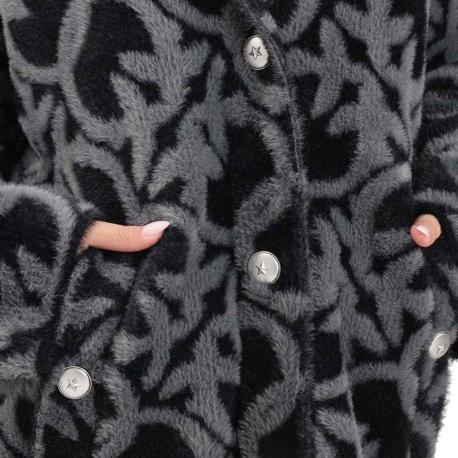 Cappotto donna similpelliccia jacquard logo