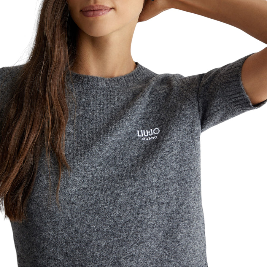 T-shirt donna in misto lana con logo