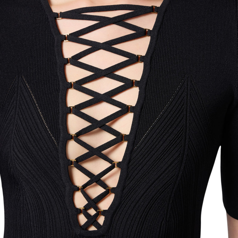 Top donna in maglia con lacci criss-cross