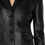 Giacca donna in pelle con dettagli logo