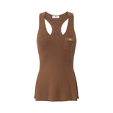 Top donna in maglia a costine con taschino