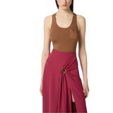 Top donna in maglia a costine con taschino