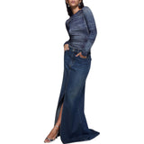 Gonna donna lunga in denim con spacco