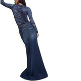 Gonna donna lunga in denim con spacco