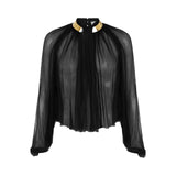 Blusa donna in crêponne con collo gioiello