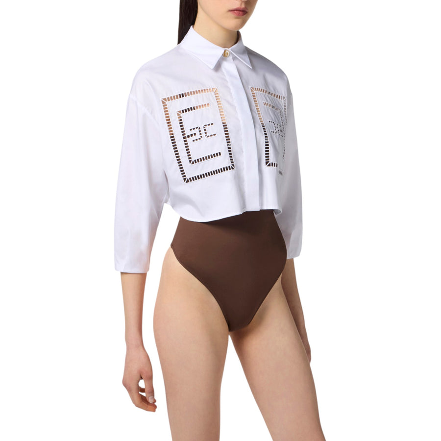 Camicia donna in popeline di cotone con ricami à jour