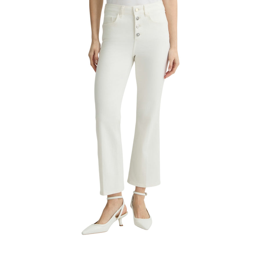 Pantaloni donna bootcut bianchi a vita alta
