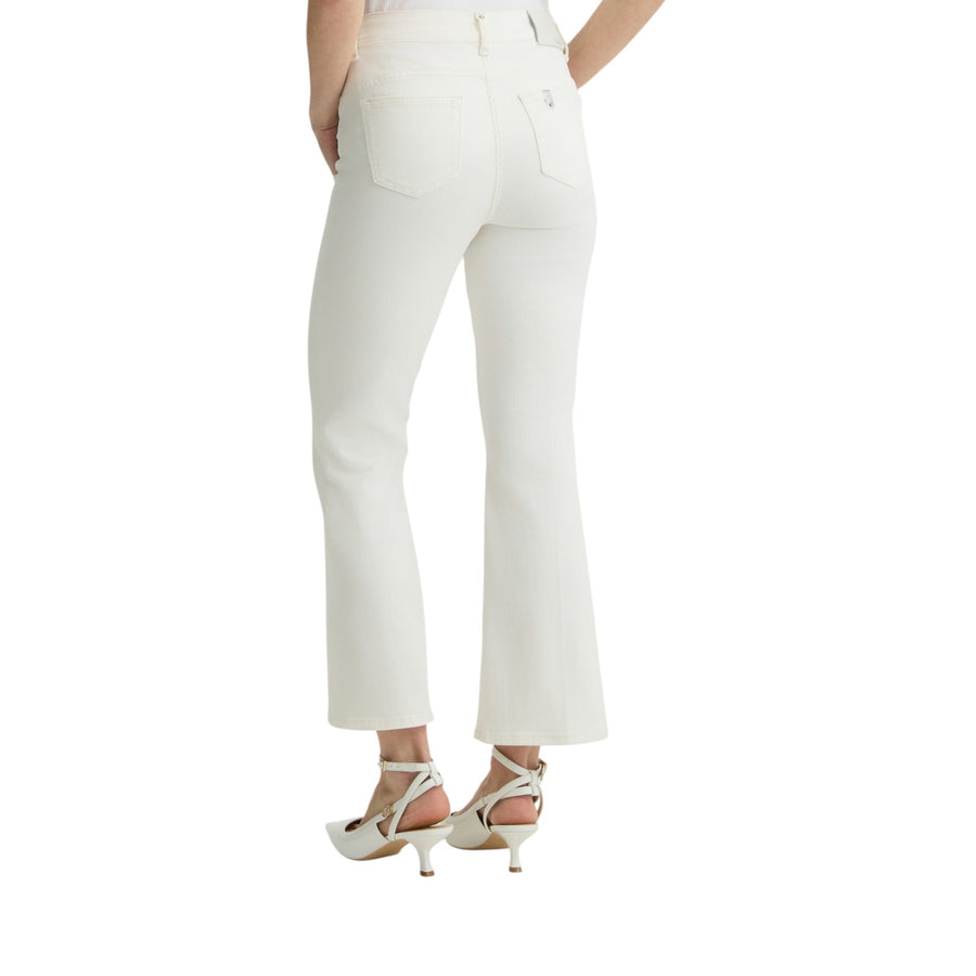 Pantaloni donna bootcut bianchi a vita alta