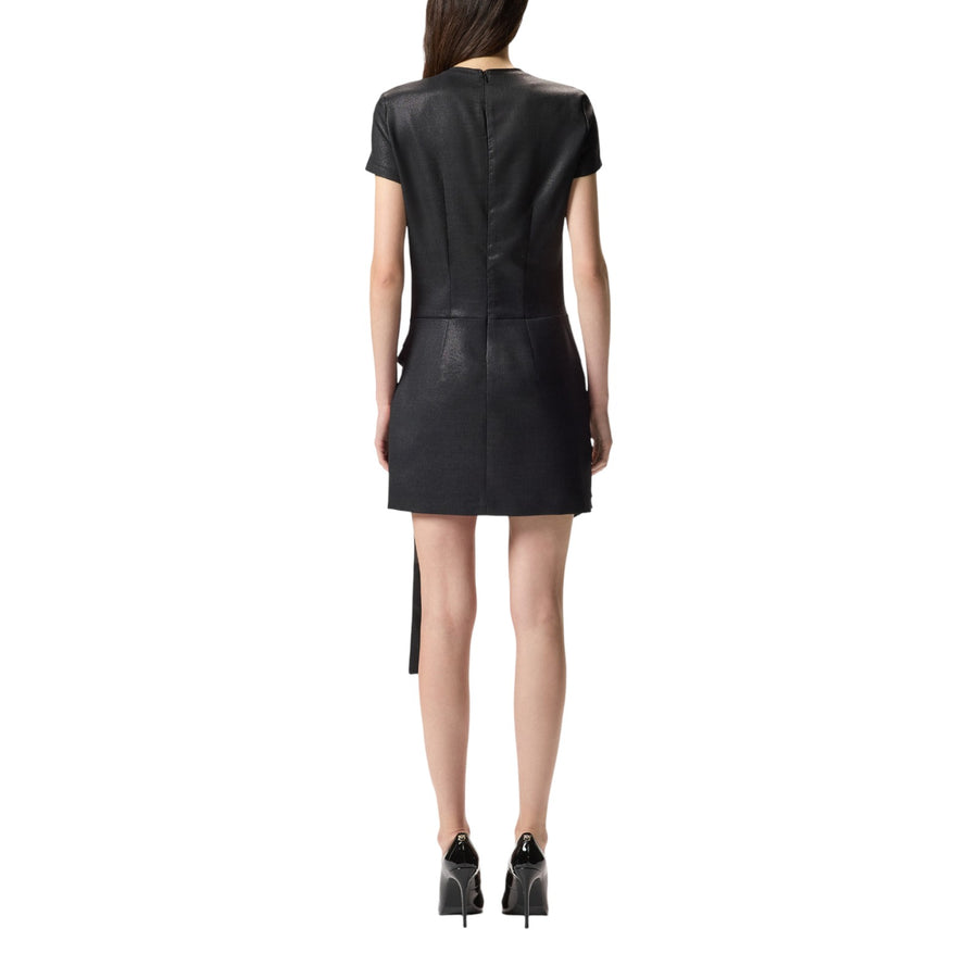 Abito donna corto gessato con drappeggio