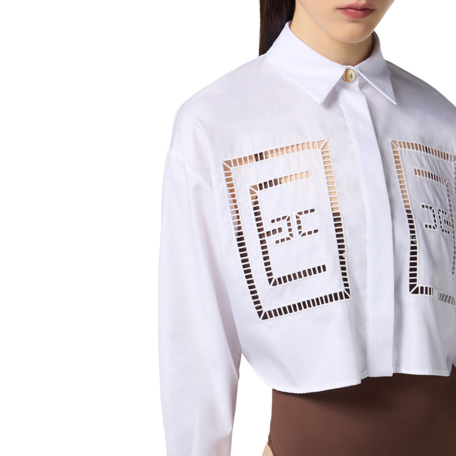 Camicia donna in popeline di cotone con ricami à jour