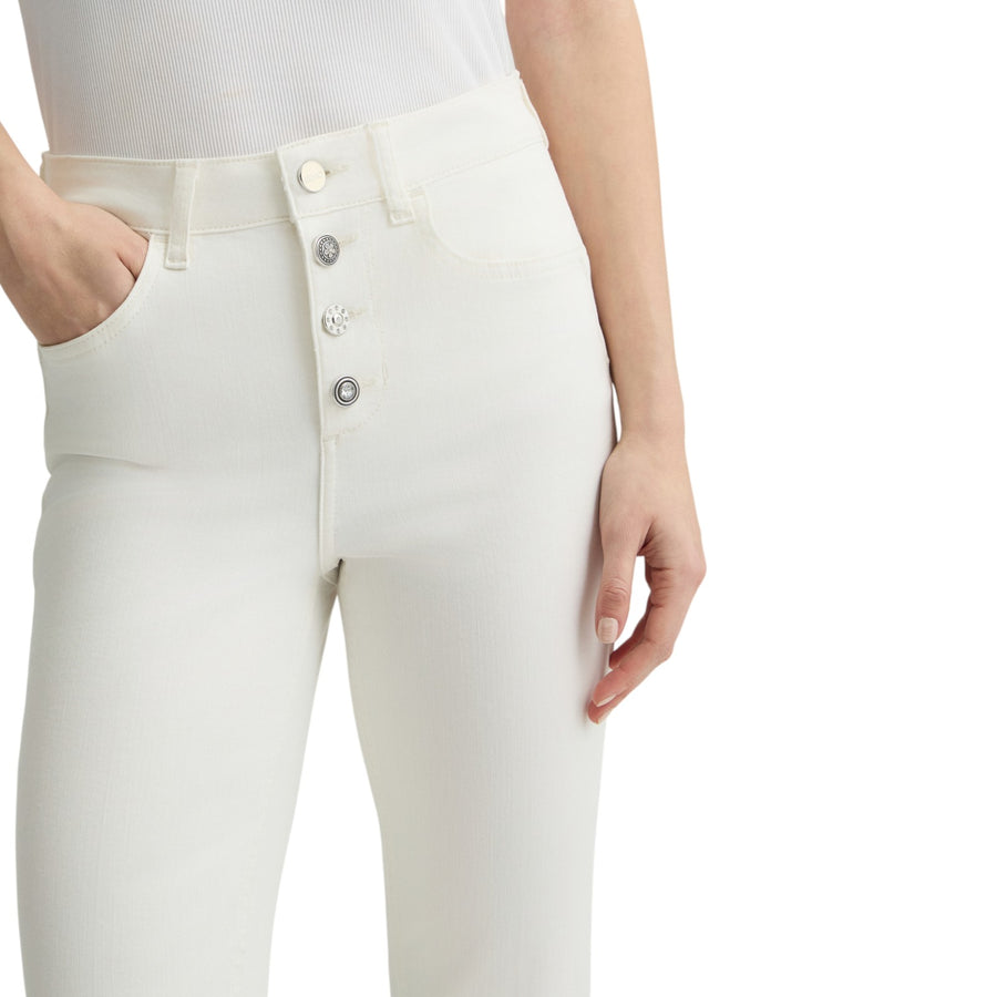 Pantaloni donna bootcut bianchi a vita alta