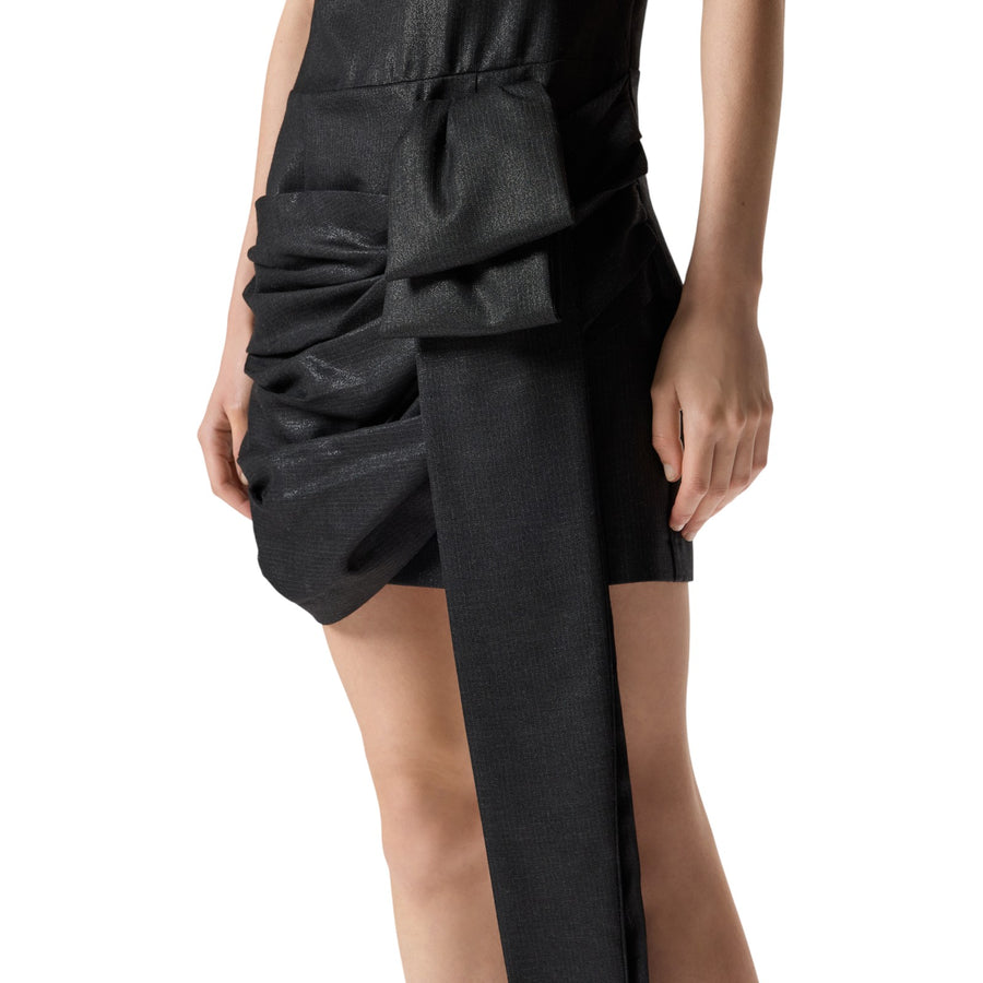 Abito donna corto gessato con drappeggio