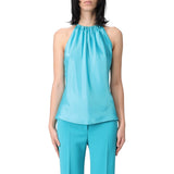 Top donna in satin con scollo all'americana
