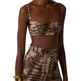 Reggiseno donna in cady e tulle con stampa alligatore