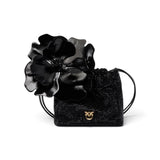 Borsa donna secchiello a spalla in tessuto full strass con fiore