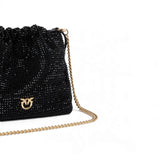 Borsa donna secchiello a spalla in tessuto full strass con fiore
