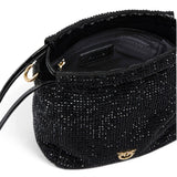 Borsa donna secchiello a spalla in tessuto full strass con fiore