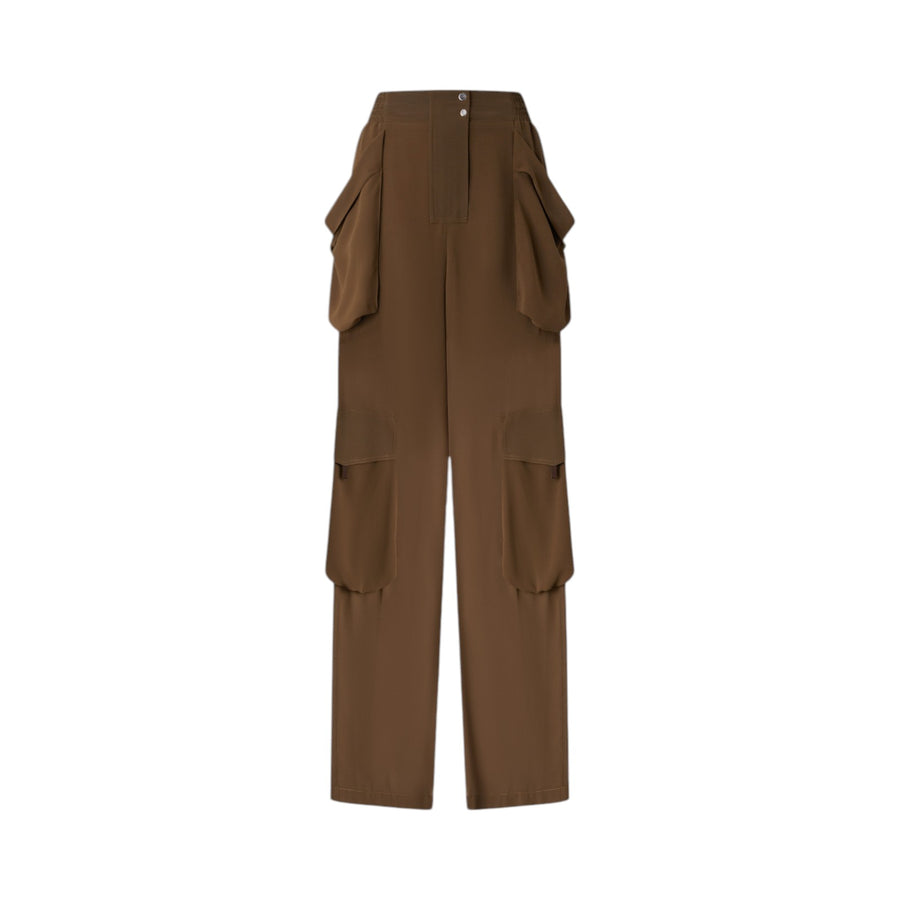 Pantaloni donna cargo in georgette trasparente