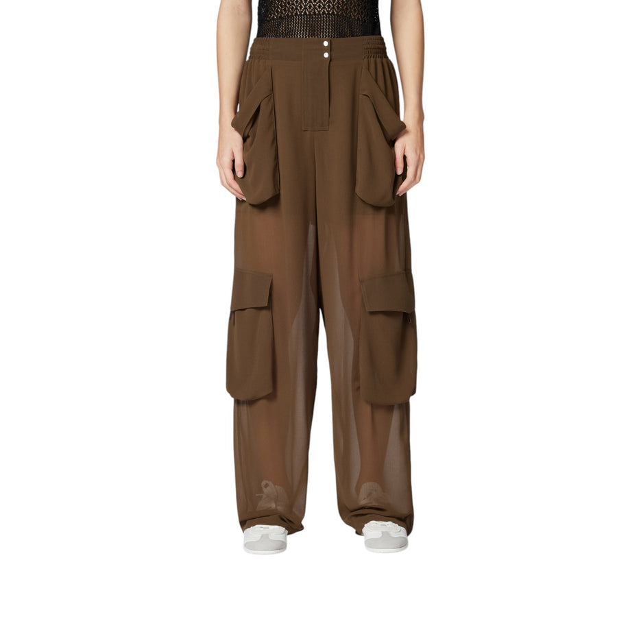 Pantaloni donna cargo in georgette trasparente