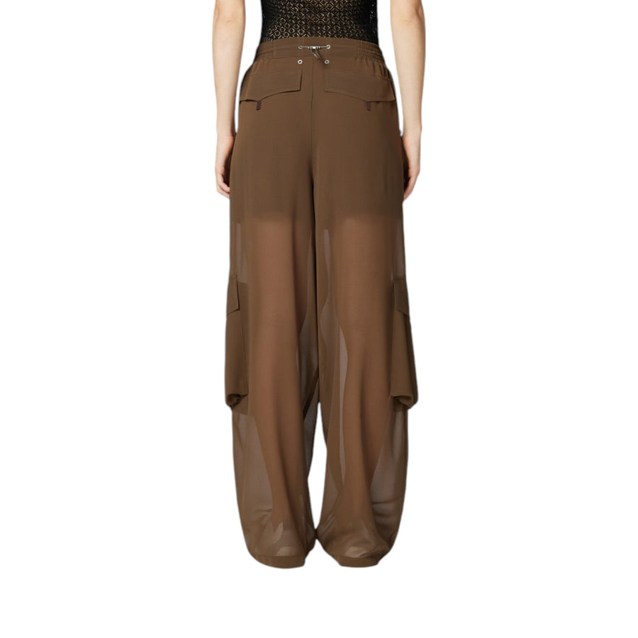 Pantaloni donna cargo in georgette trasparente